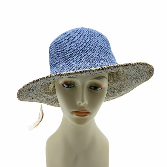 Look Smart Straw Hat Reversible OS‎ Blue Beige Tags still Attached - Picture 1 of 12
